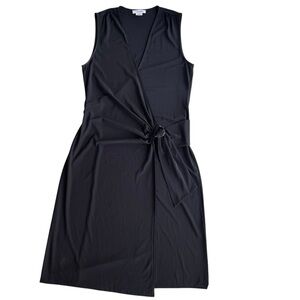 Calvin Klein Women M Black Silver Buckle Sleeveless V-neck Pleat Wrap Midi Dress